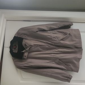 Hooded Car coat with zip out lining PM tan with black collar trim and hood